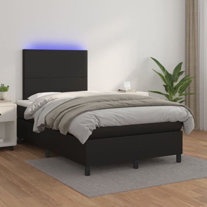 vidaxl Boxspringbett mit Matratze aus Kunstleder in Schwarz, B/T/H: 120 x 200 x 118 cm - Bild 1