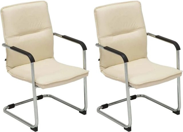 2er Set Besucherstühle DELUKE SEATTLE Konferenzstühle aus Kunstleder in Creme mit Metallgestell in Chromoptik, H x B x T: 92 x 56 x 60 cm - Bild 1