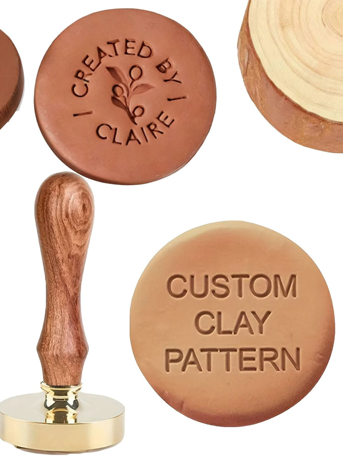Personalisierter Töpfereistempel aus Holz in Braun für Ton und Seife zur Gestaltung deiner handgemachten DIY-Geschenke - Bild 2