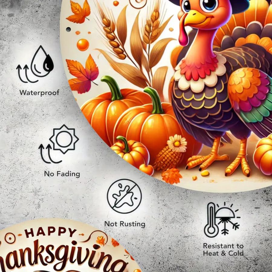 HELLOYOUNG Metallschild Thanksgiving Turkey rund aus Eisen in Multicolor zur Wanddekoration - Bild 6