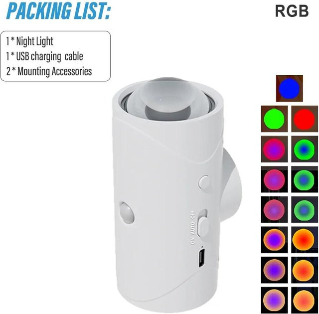 YJMP Super Lighting LED Nachtlicht mit Bewegungssensor, RGB Farben wechselnd, kabellose magnetische Wandleuchte, wiederaufladbar, Sonnenuntergangslampe für Schlafzimmer und Wohnzimmer, weißgold - Bild 1