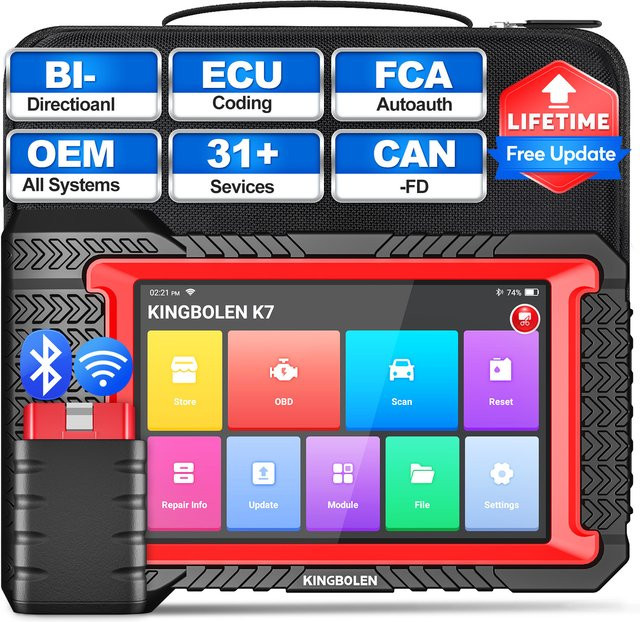 KINGBOLEN K7 CANFD Global Version 7-Zoll Diagnosegerät in Schwarz mit Steuergerätecodierung, aktivem Test und 28 Resets - Bild 1