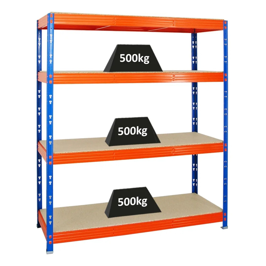 PROREGAL Profi Schwerlastregal Rhino mit 4 verstellbaren Spanplatten-Ebenen, H x B x T: 180 x 160 x 60 cm, Blau/Orange - Bild 2