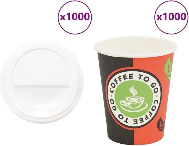 DELUKE Coffee To Go Pappbecher mit Deckel, 1000 Stück, 240 ml, Einwegbecher aus Pappe, Mehrfarbig - Bild 1