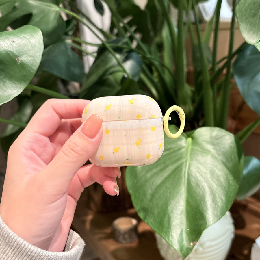 Gelbe Schutzhülle mit floralem Spitzen-Karomuster für Apple AirPods Pro 1 2 3 4 - Bild 3