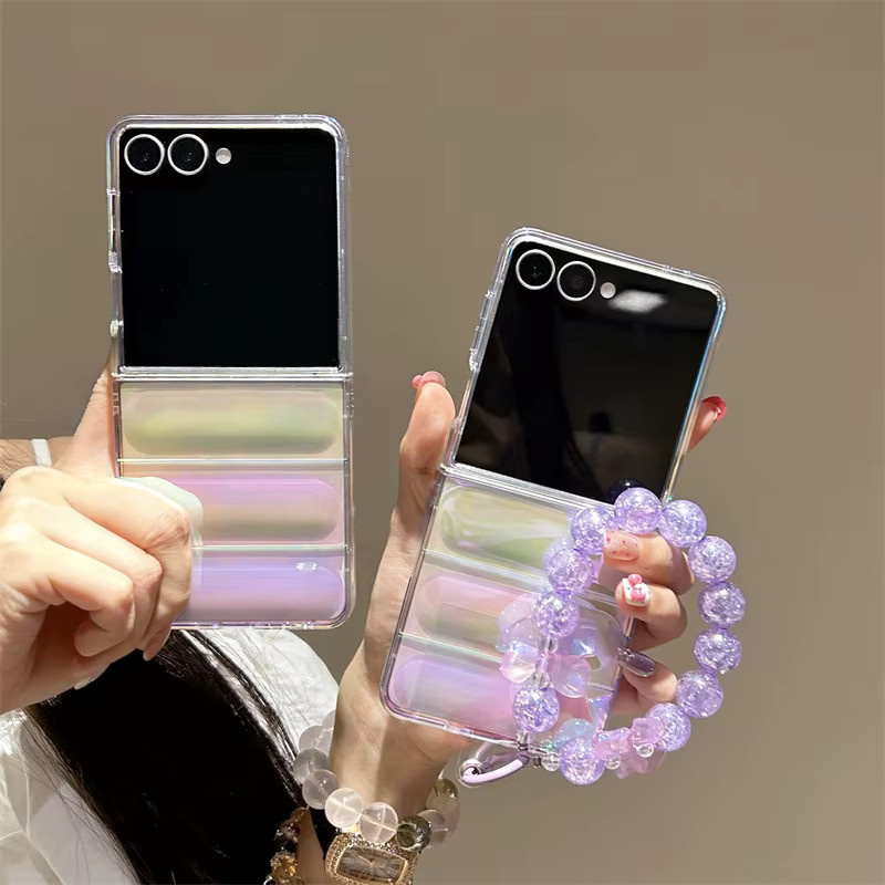 Luxus Gradient Laser Handyhülle mit Handgelenk-Kette Armband für Samsung Galaxy Z Flip 7 6 5 4 3, stoßfestes Hard Cover, Multicolour - Bild 2
