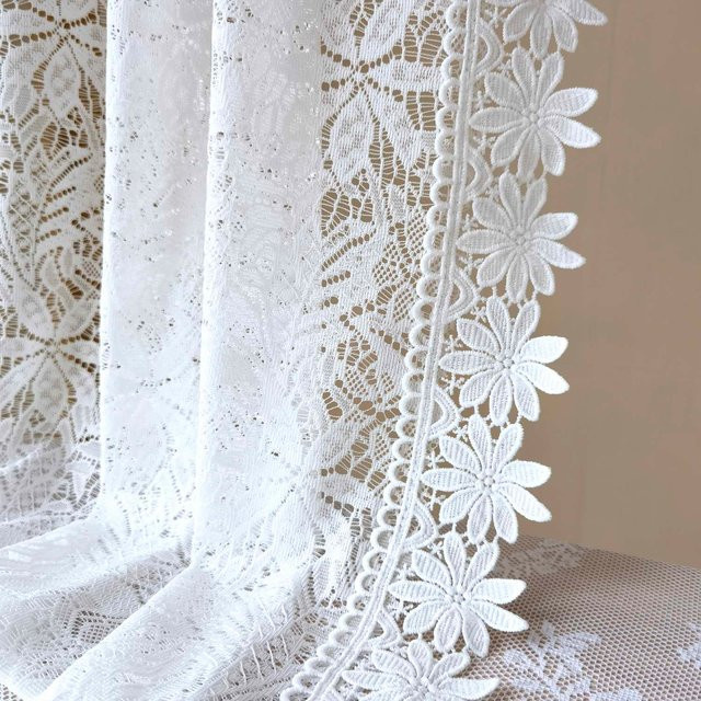 AiFish Kurzvorhang aus weißem Tüll mit floraler Spitze im Shabby Chic Stil, Breite: 120 cm, Höhe: 100 cm - Bild 1