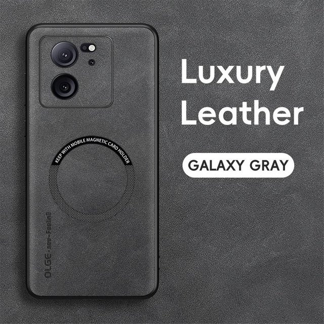 Xiaomi 13T 13T Pro Handyhülle aus Lammleder mit feiner Lochung und magnetischem TPU-Rand in Grau - Bild 1