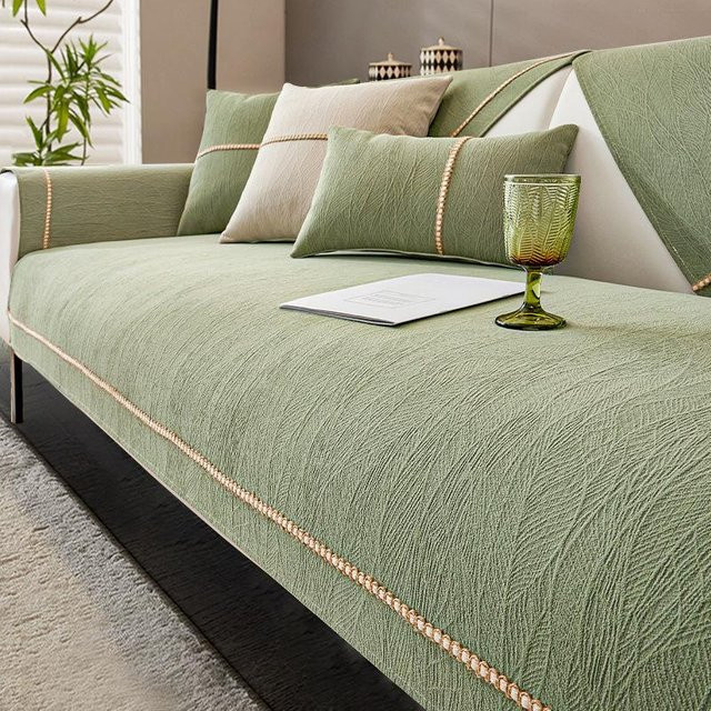 Rutschfester Chenille-Sofabezug in Grün für dein Sofa, einfarbig und universell einsetzbar, Breite: 160 cm, Tiefe: 110 cm - Bild 1