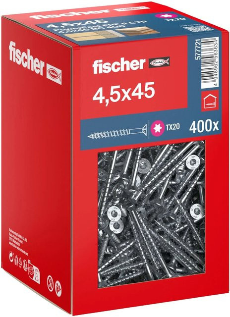 Fischer PowerFast II Senkkopf TX Teilgewinde Schraube aus verzinktem Stahl, Farbe: Silber/Blau, Durchmesser: 4,5 mm, Länge: 45 mm - Bild 1
