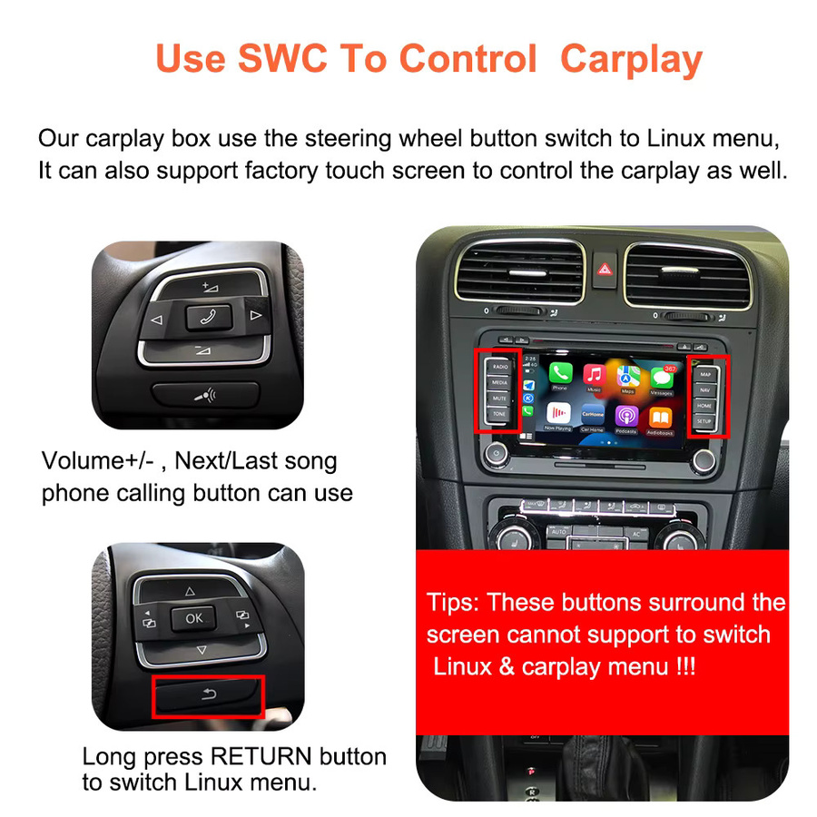 Bonroad Wireless CarPlay und Android Auto Nachrüst-Kit für Volkswagen Passat B6 B7 und Golf 6 mit RNS510 Serie, Airplay und Mirrorlink, Schwarz - Bild 4