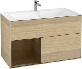 V&B Finion Waschtischunterschrank mit Wandbeleuchtung in Oak Veneer, B/H: 99,6 x 49,8 cm - Bild 1