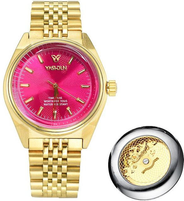 YIRAN Jewelry Damenuhr, Quarz, Edelstahl, Roségold, Pink - Bild 1
