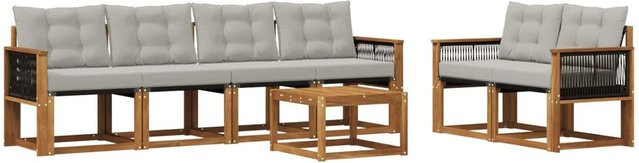 vidaXL Outdoor-Sofagarnitur aus Akazienholz mit Textilene und Kissen, 7-teiliges Set, Grau/Natur - Bild 1