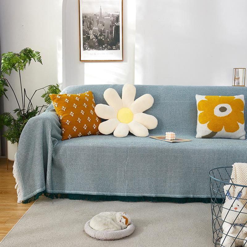 Super Six Sofa-Überwurf aus Baumwolle und Leinen in Grau, Waffel-Design, B/B: 90 x 90 cm - Bild 2