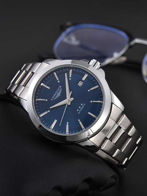 LONGLUX Armbanduhr Automatik, Edelstahl, Blau, Herren - Bild 1