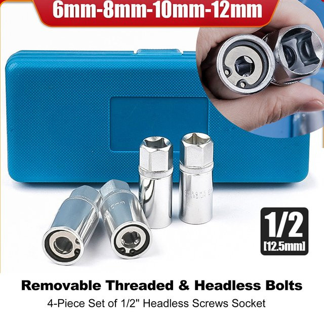 Geevorks 4-teiliges Bolzenausdreher-Set in Silber zum Entfernen gebrochener Bolzen mit 12,5 mm Vierkantantrieb - Bild 1