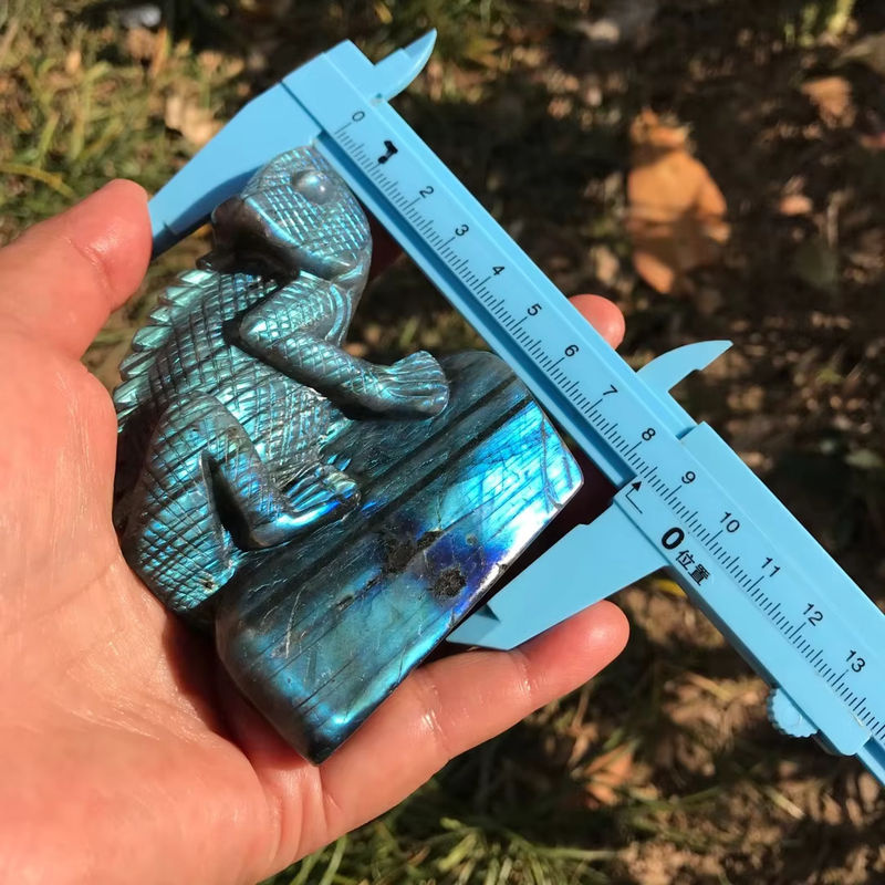 TAIHESJ Labradorit Eidechse als geschnitzte Statue in Grün und Blau, 9 cm Kristallfigur zur Dekoration und Heilung - Bild 6