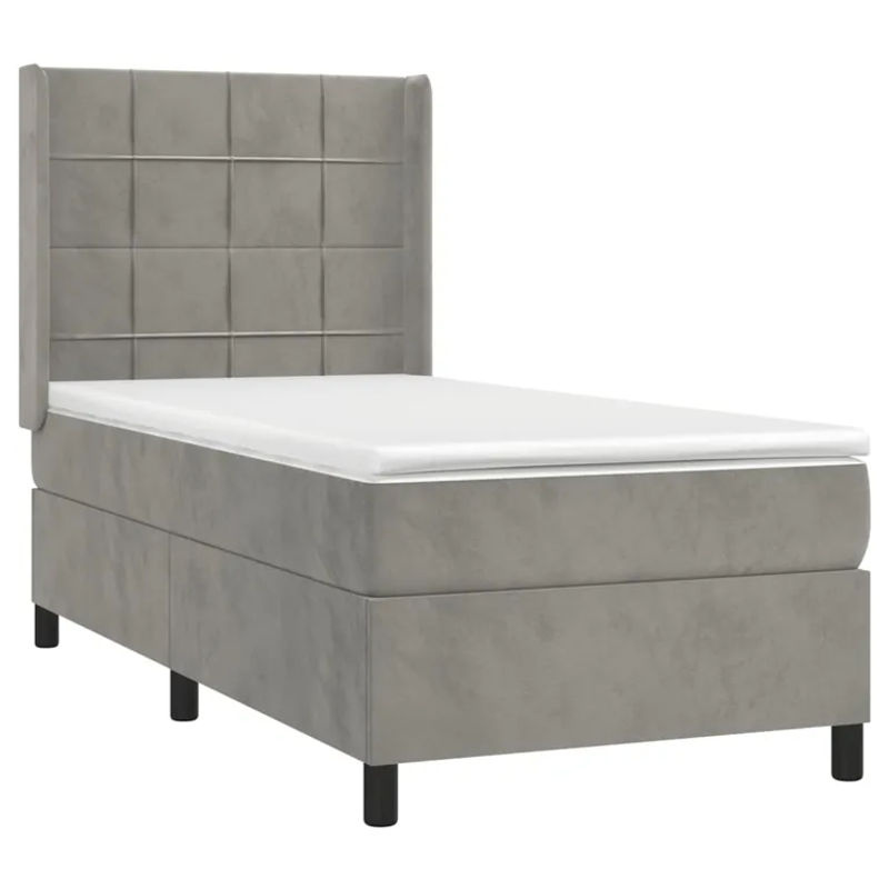Vidaxl Kontinentalbett mit Matratze und LED in Grau aus Samt, B/T: 100 x 200 cm - Bild 4