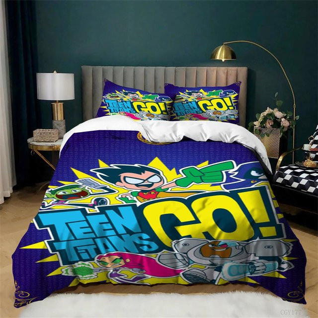 Teen Titans Go Bettwäsche-Set 3-teilig aus Mikrofaser mit Deckenbezug und Kissenbezug, Mehrfarbig, B/H: 135 x 200 cm - Bild 1