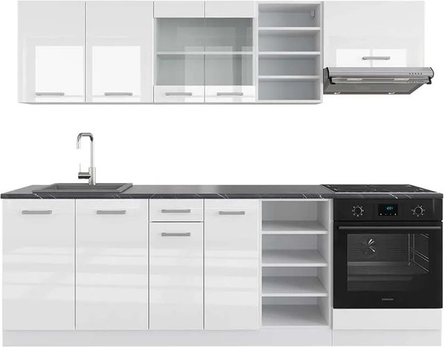 Vicco R-Line Küchenzeile Weiß Hochglanz und Anthrazit, Breite: 240 cm - Bild 1