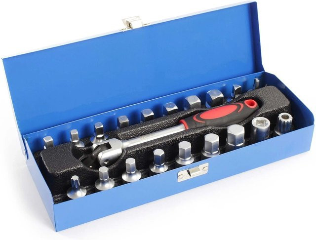Xpotool Öldienstschlüssel Set 18-teilig mit 3/8 Zoll Ratsche aus Chrom-Vanadium in Blau - Bild 1