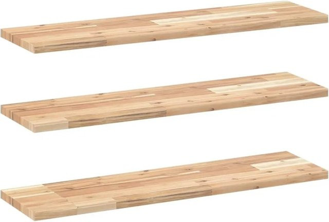 3er Set vidaXL Schweberegale aus Massivholz Akazie, Unbehandelt, Braun, B: 100 cm, T: 20 cm, H: 2 cm - Bild 1