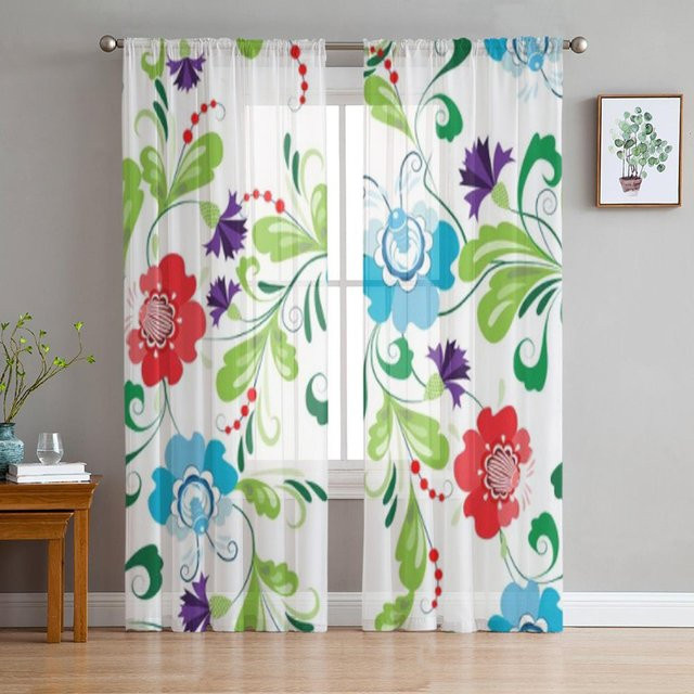 Super Six Transparenter Voile-Vorhang mit floralem Blumenmuster in Weiß, Breite: 135 cm, Höhe: 114 cm - Bild 1