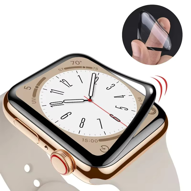 NEY Displayschutzfolie aus weichem Glas für Apple Watch Serie 9 8 7 und SE, 9D HD Vollfolie, transparent - Bild 2