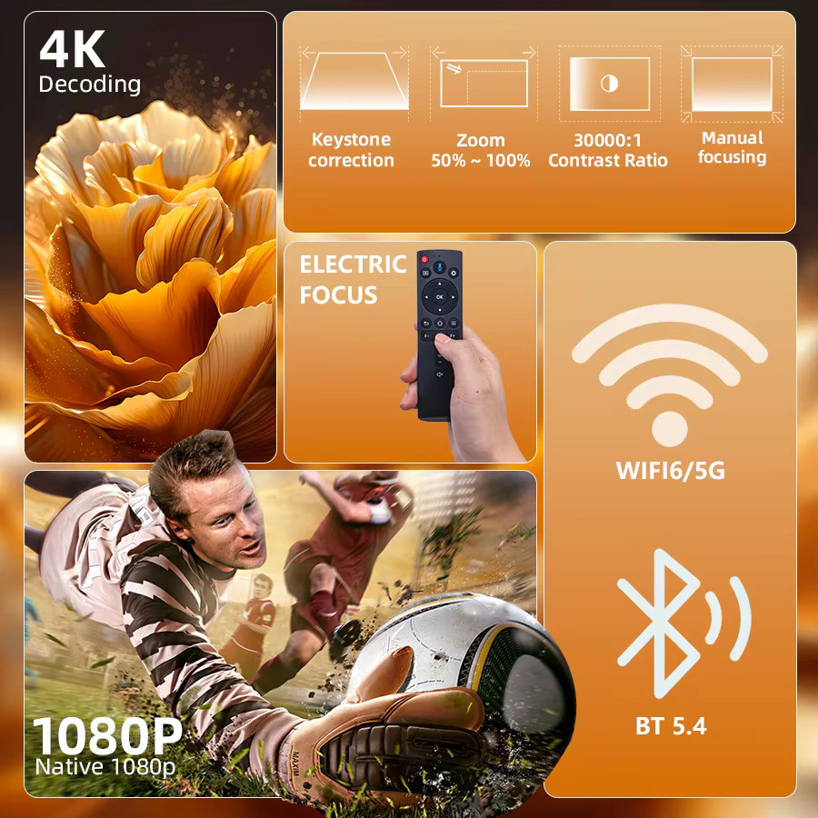 XBJ Smart Touch Screen Tragbarer Projektor mit 4K UHD, Wifi 6 und Bluetooth, Autofokus, kompatibel mit Telefon, TV Stick und PC - Bild 2