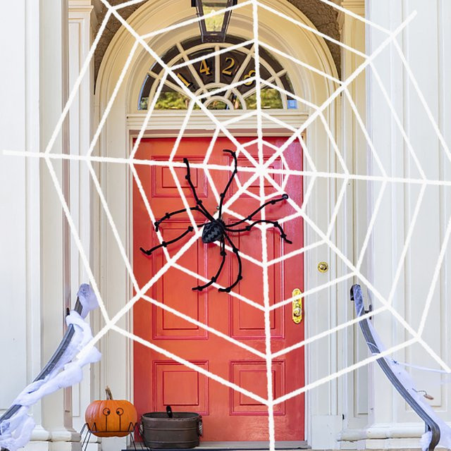 YONGSNOW Halloween Spinnennetz aus dehnbarer Baumwolle in Schwarz und Weiß, B: 150 cm, H: 250 cm - Bild 1