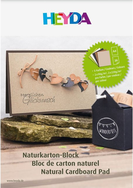 Heyda Naturkarton Block DIN A4 in Naturbraun, Naturgrün oder Naturgrau - Bild 1