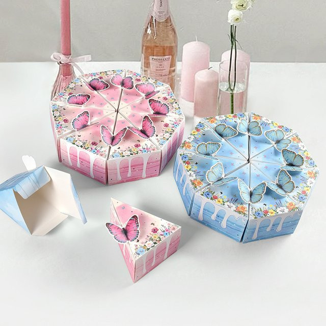 WEHRPARTY Dreieckige Schmetterling-Geschenkboxen aus Papier in Pink für Babyparty und Kindergeburtstag, 8 oder 16 Stück - Bild 1
