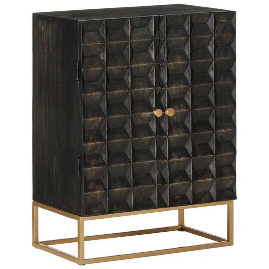 vidaXL Sideboard Schwarz aus Massivholz Mango und Eisen mit industrieller Note, B/T/H: 55 x 34 x 75 cm - Bild 2