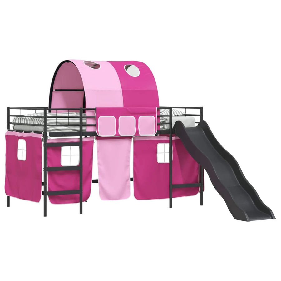 vidaXL Kinder-Etagenbett aus Metall in Schwarz und Pink mit Hausrahmen, B/T/H: 205 x 90 x 116 cm - Bild 2
