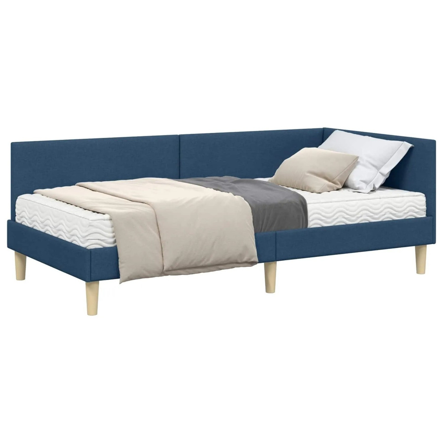 vidaXL Eckbettgestell mit Matratze in Blau aus Stoff, 2-teiliges Set - Bild 2