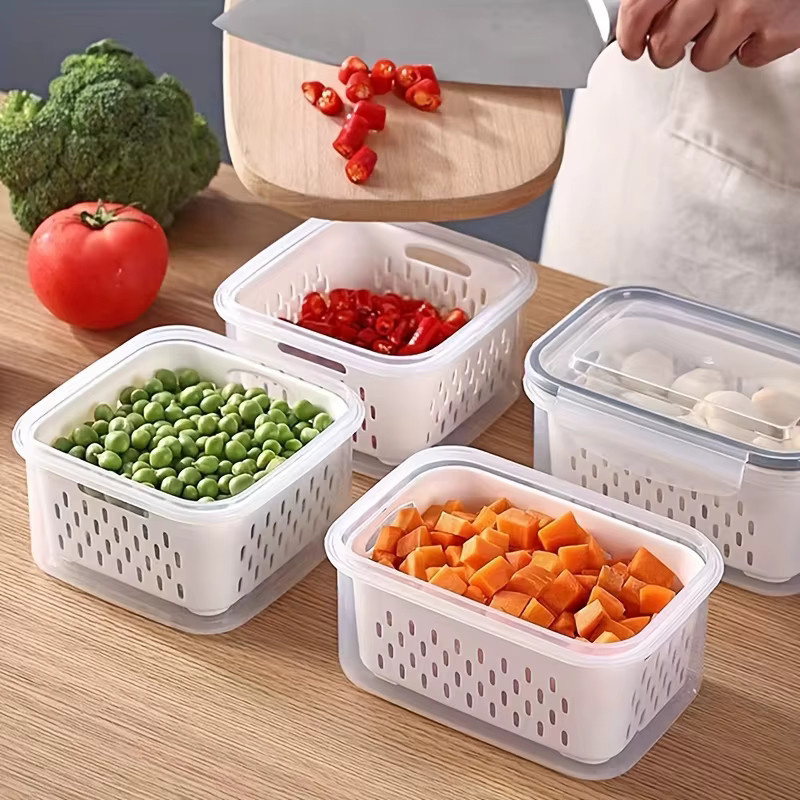 YOCITY Obst-Aufbewahrungsbehälter mit Abtropfkorb, 2-lagige versiegelte Frischhaltebox aus Kunststoff, 2 Stück, blau und transparent - Bild 2