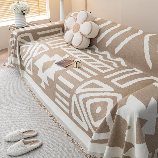 Yiran Furniture Boho Jacquard Chenille Sofatuch mit Quasten, beige, B/T: 180 x 130 cm - Bild 1