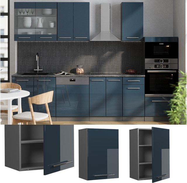 Vicco Hängeschrank Fame-Line Küchenschrank Hochglanz Anthrazit Dunkelblau Breite: 50 cm, Höhe: 72 cm, Tiefe: 34,1 cm - Bild 1