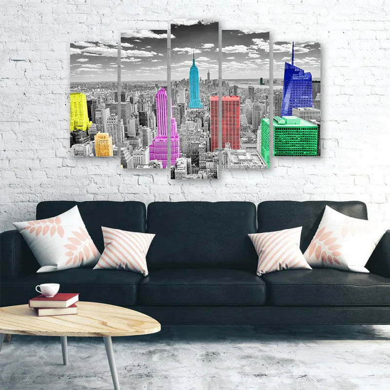 Feeby Fünfteiliges Leinwandbild New York City Panorama modern mehrfarbig B: 100 cm, H: 70 cm - Bild 3