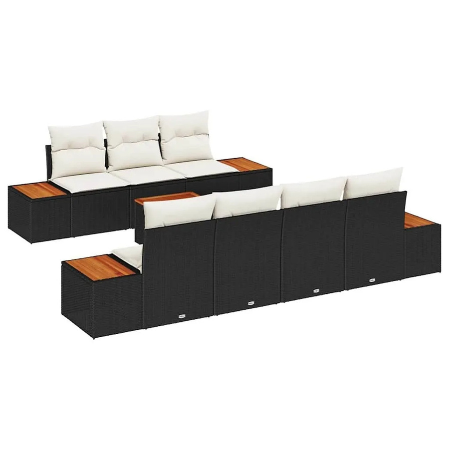 vidaXL Garten-Sofa-Set aus Poly-Rattan in L-Form mit 8 Teilen und Kissen, Schwarz - Bild 2