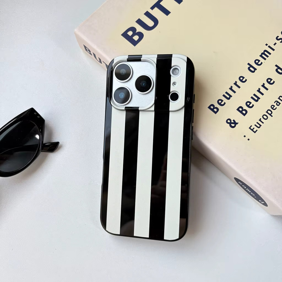 Handyhülle mit minimalistischem Design und Kollisionsstreifen für iPhone 11 bis iPhone 17 Pro Max in Schwarz-Weiß - Bild 1
