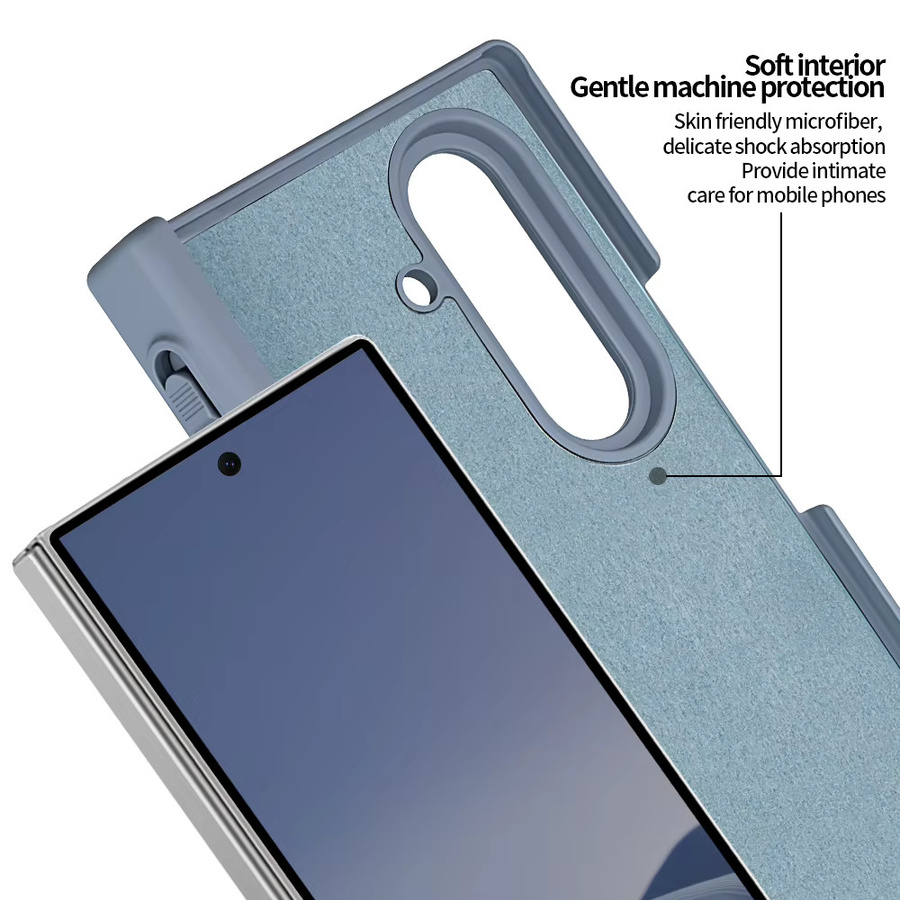 VIETAO PU-Leder Handyhülle für Galaxy Z Fold 7/6 mit Sichtschutz-Panzerglas, Touchstift und Scharnierschutz in Schwarz oder Blau - Bild 5