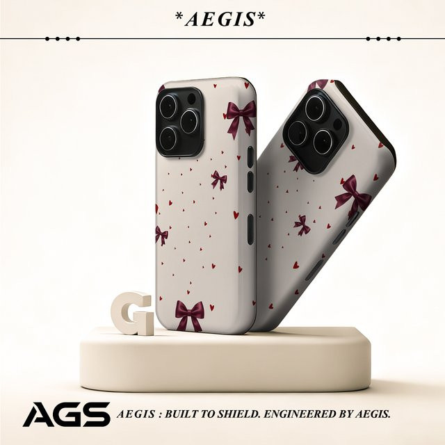 Potdemiel Magnetische Handyhülle mit Schleife und Herz in Burgunderrot und Multicolour für iPhone 17 16 15 14 13 Pro Max Plus, robuste doppelschichtige Schutzhülle - Bild 1
