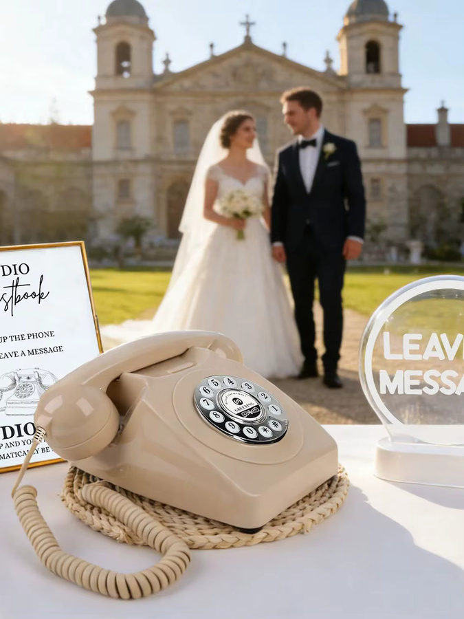 Vintage Audio Gästebuch Telefon in Beige für Hochzeit und Party als DIY Audiolibro - Bild 1
