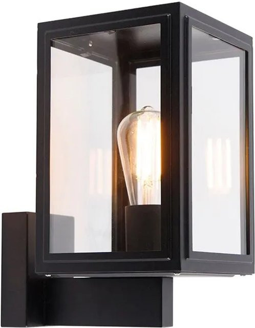 QAZQA Land Wandleuchte SutTon Up in Schwarz aus Edelstahl und Glas mit IP44 Schutzklasse für Außenbereich und Badezimmer, dimmbar, E27 - Bild 1