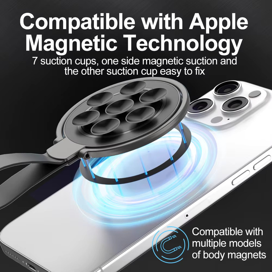 WSSHE Magnetische Ring-Schnalle Silikon Telefonhalterung mit Saugnapf für iPhone und MagSafe in Silber - Bild 3