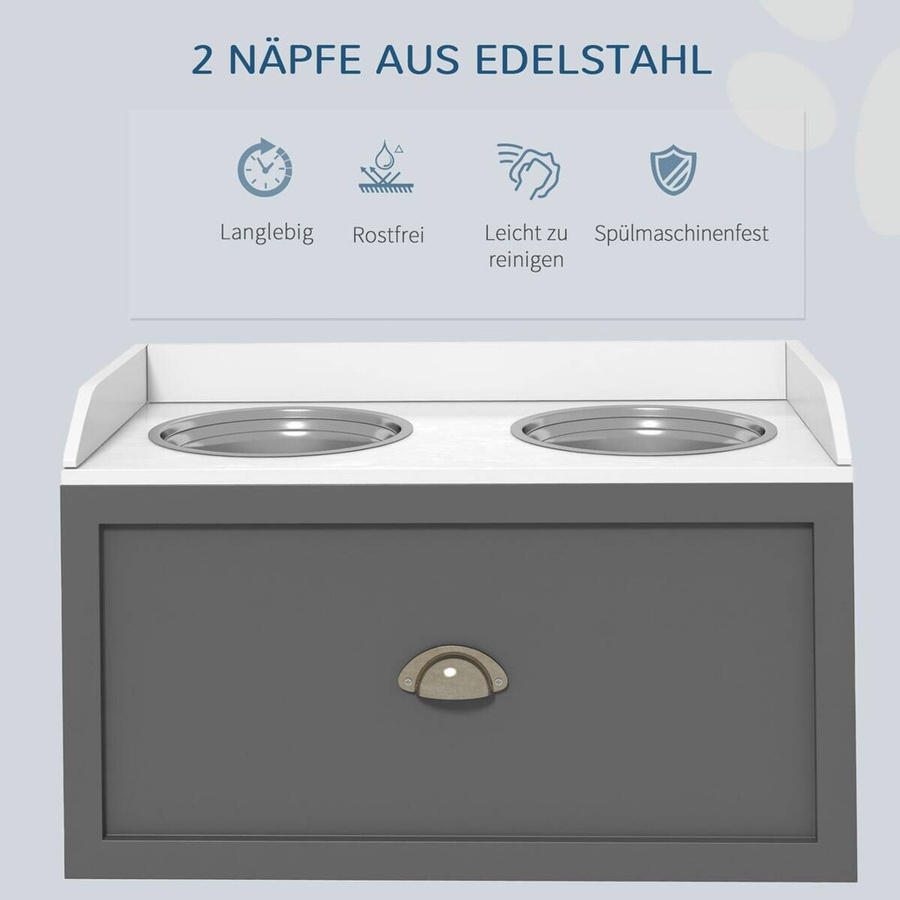 PawHut Erhöhter Hundenapf mit Schublade in Grau aus MDF und Edelstahl, B/H/L: 30 x 36 x 60 cm - Bild 3