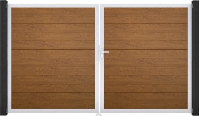 GroJa Tor Basicline Schmal 2-flügelig Golden Oak Sichtschutz DIN Rechts B: 306 cm, H: 180 cm - Bild 1