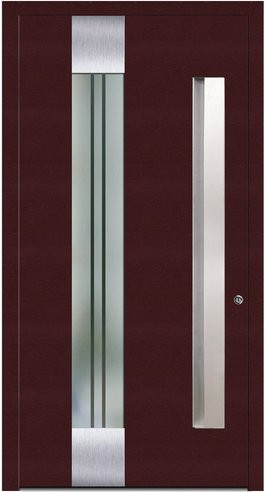 KNOCK Aluminium-Haustür Marte mit Glaseinsatz in Purpur-Rot, modern beschichtet, Höhe: 210 cm, Breite: 90 cm, Tiefe: 110 cm - Bild 1